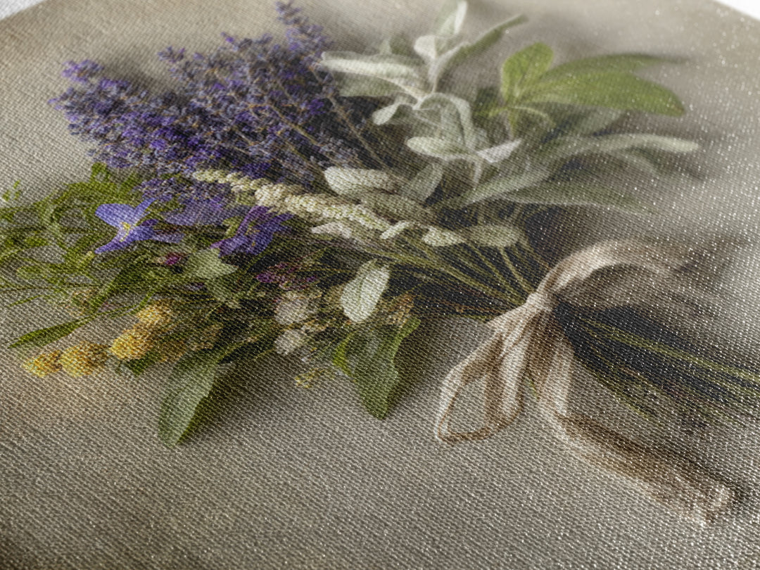 Farmhouse Kitchen Herbs Tied Framed Canvas Print, French Country Art, Above Bed Art, Farmhouse Decor, Oil Painting, Country, FCA-2x3-21