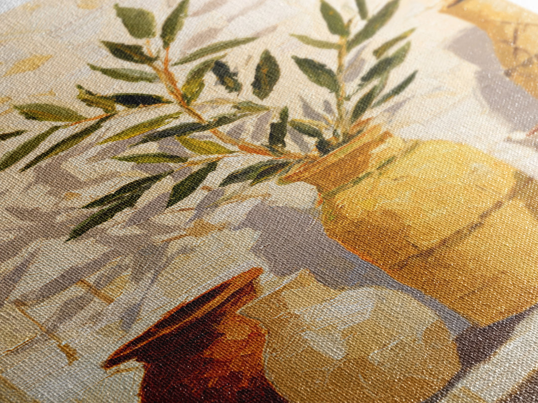 Olive Branch Wreath on Cream Ground Framed Canvas Print, French Country Art, Downloadable Art, Farmhouse Decor, Oil Painting, FCA-2x3-30