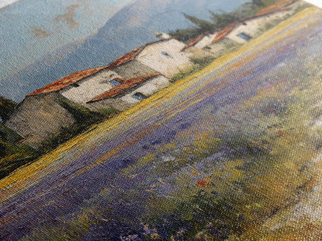 Lavender Field with Distant Stone Farmhouse Canvas Print, French Country Art, Minimalist Decor, Farmhouse Decor, Oil Painting, FCA-2x3-57