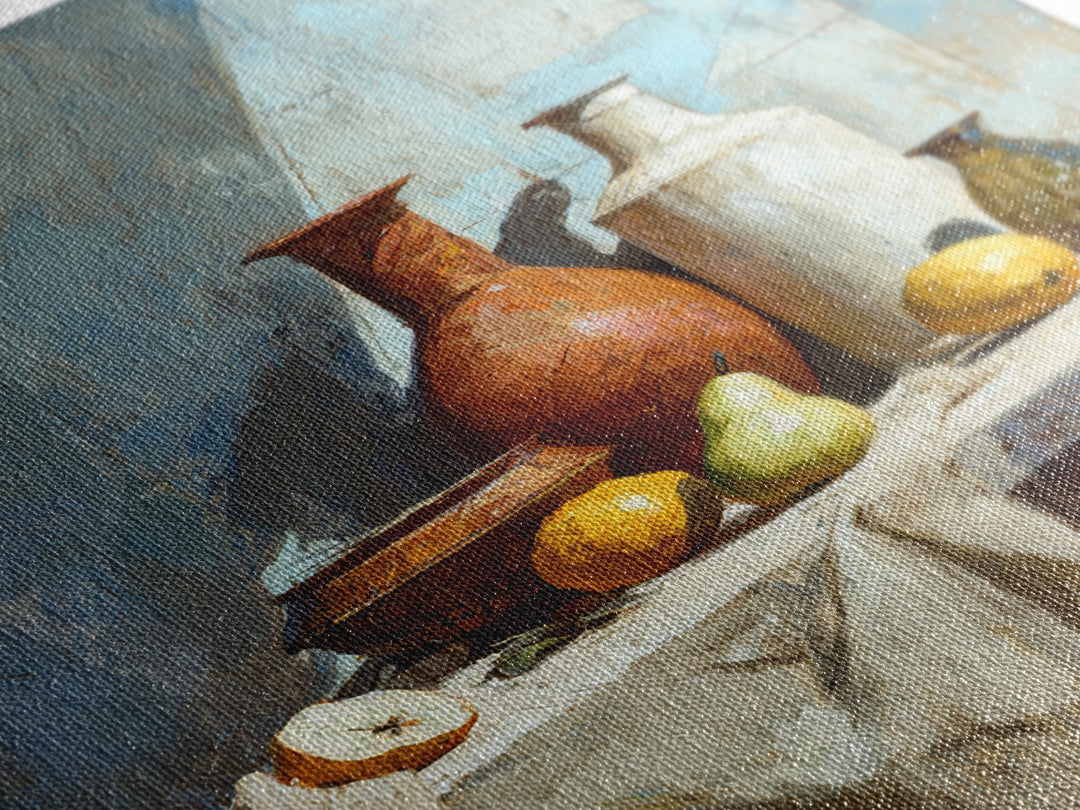 Pear Still Life on Linen Tablecloth Framed Canvas Print, French Country Art, Downloadable Art, Farmhouse Decor, Abstract Art, FCA-2x3-60