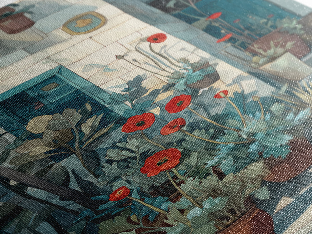 Poppies Beside a Stone Garden Wall Canvas Print, French Country Art, Art Print, Farmhouse Decor, Watercolor Art, Country, FCA-2x3-95
