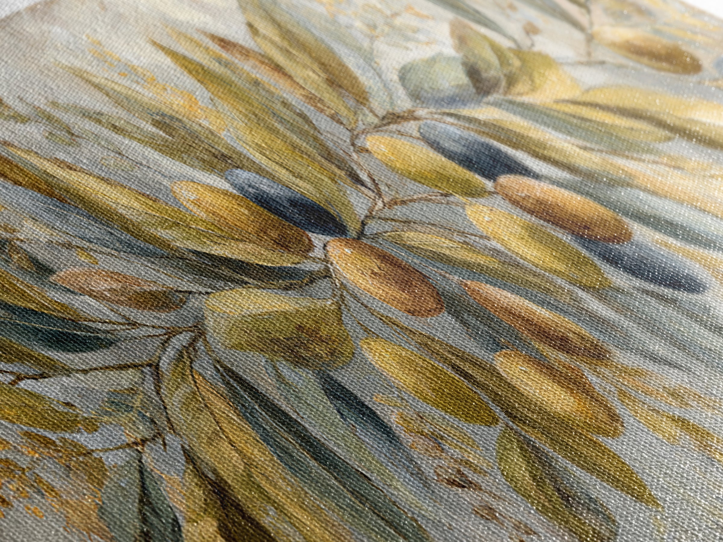 Olive Branch Wreath on Cream Ground Canvas Print, French Country Art, Landscape Painting, Farmhouse Decor, Watercolor Art, FCA-3x1-14