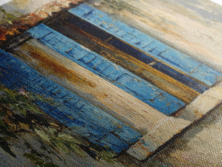 Weathered Window with Blue Shutters Framed Canvas Print, French Country Art, Digital Art, Farmhouse Decor, Watercolor Art, FCA-3x1-37