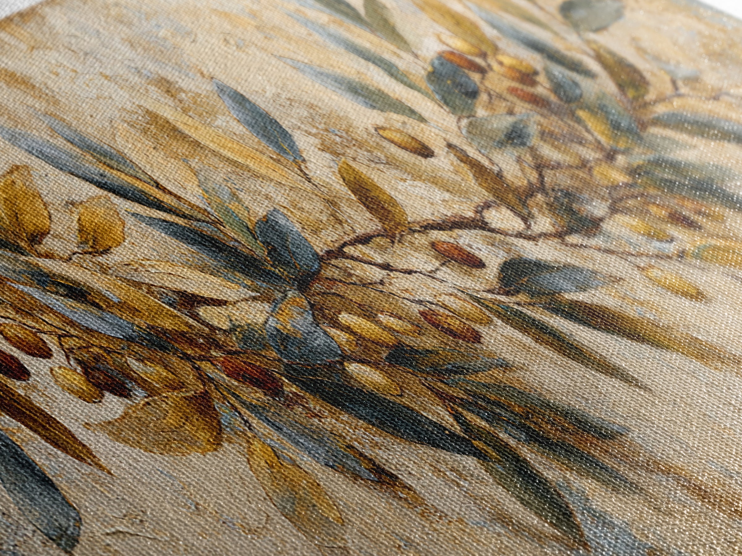 Olive Branch Wreath on Cream Ground Canvas Print, French Country Art, Landscape Painting, Farmhouse Decor, Fine Art, Country, FCA-3x1-62