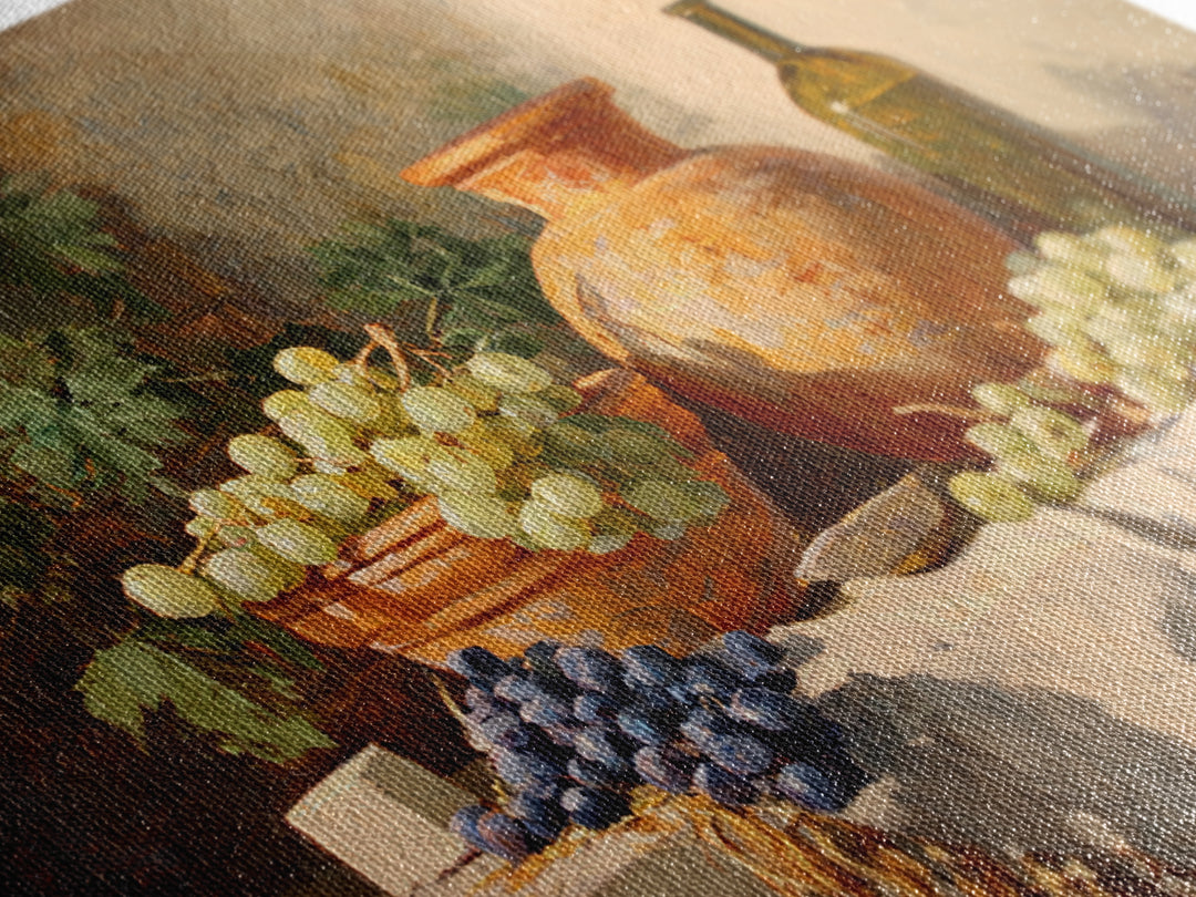 Grapes and Wine Still Life Framed Canvas Print, French Country Art, Wall Art, Farmhouse Decor, Watercolor Art, Country, FCA-3x2-13