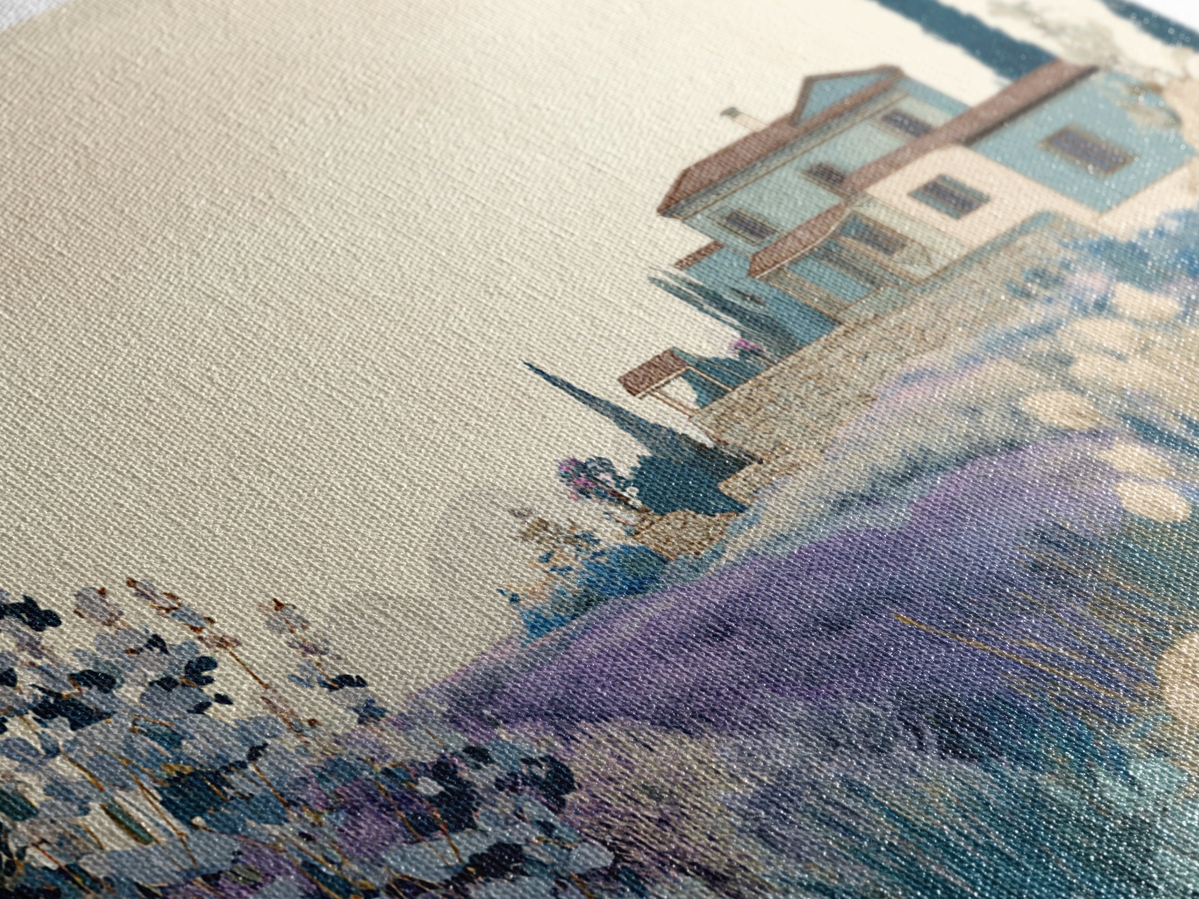 Lavender Field with Distant Stone Farmhouse Canvas Print, French Country Art, Printable Wall Art, Farmhouse Decor, Country, FCA-3x2-5