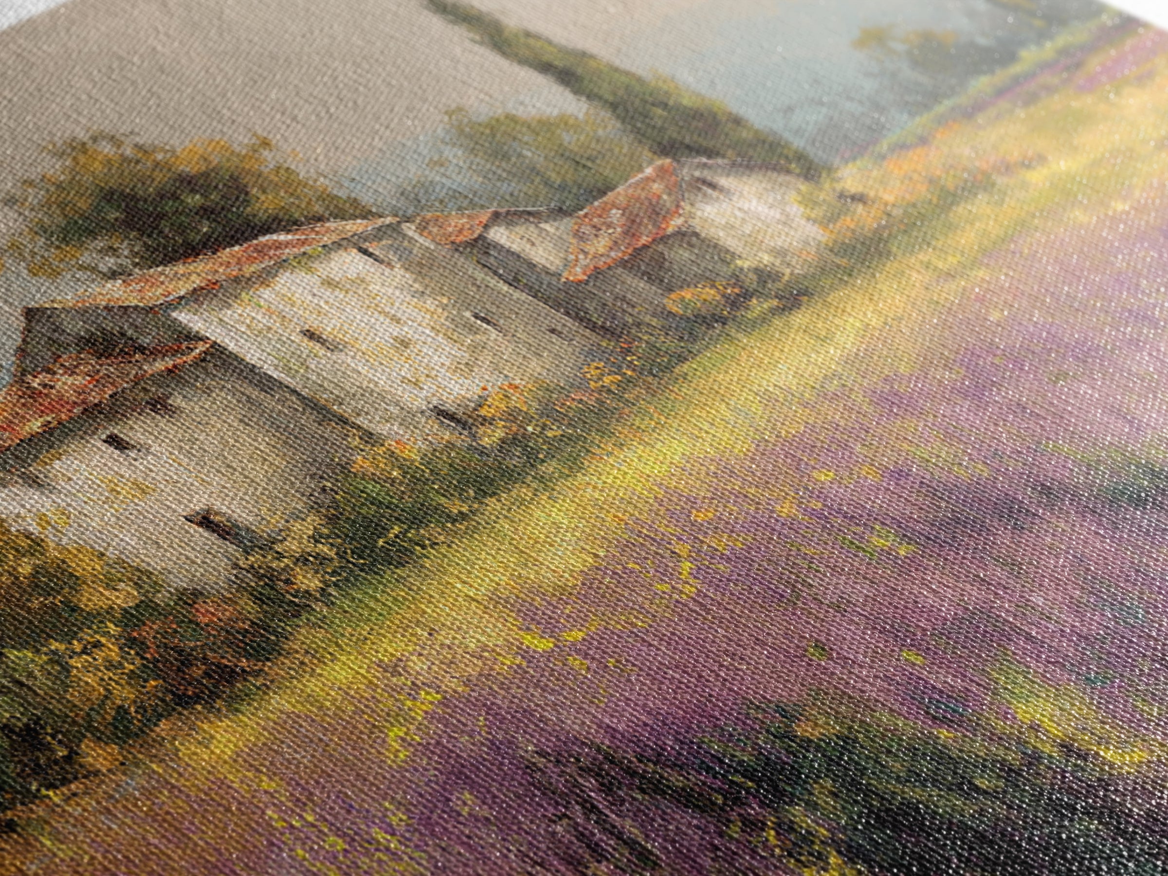 Lavender Field with Distant Stone Farmhouse Canvas Print, French Country Art, Printable Art, Farmhouse Decor, Fine Art, Country, FCA-3x2-53