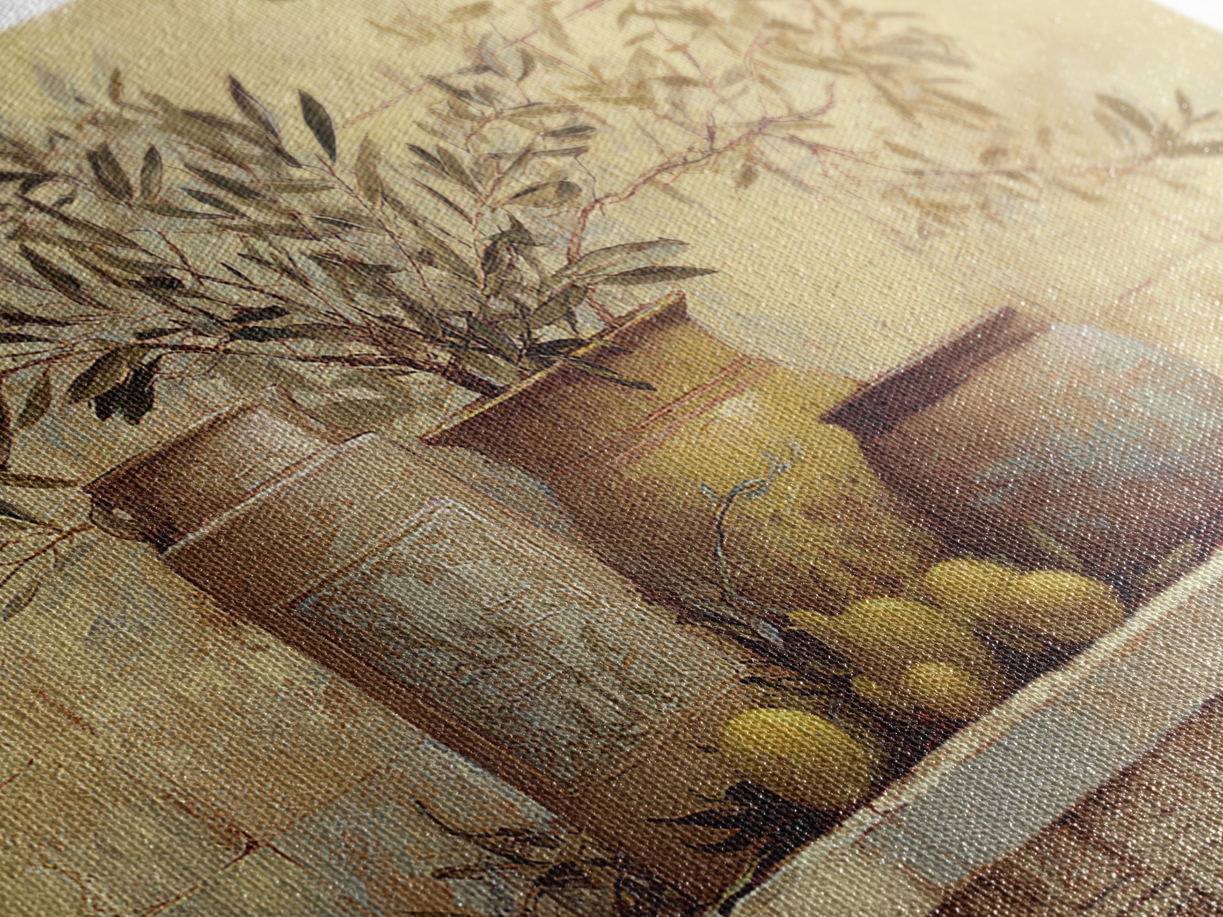 Olive Branch Wreath on Cream Ground Framed Canvas Print, French Country Art, Printable Wall Art, Farmhouse Decor, Country, FCA-3x2-74