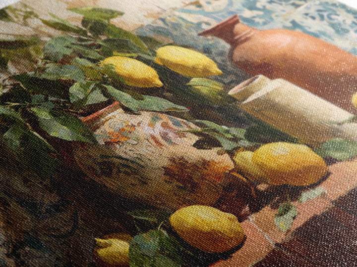 Aged Botanical Plate of Lemons and Leaves Canvas Print, French Country Art, Coastal Wall Art, Farmhouse Decor, Oil Painting, FCA-3x2-88