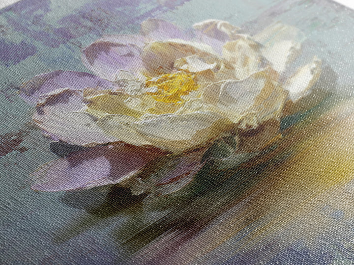 Lotus Blossom Floating on Still Water Canvas Print, Floral Art, Art Nouveau Locket, Living Room Decor, Fine Art, Bloom, FLO-1x1-14