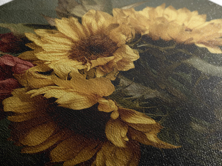Sunflower Bouquet in Bold Golden Tones Framed Canvas Print, Floral Art, Textured Painting, Living Room Decor, Fine Art, Bloom, FLO-1x1-29