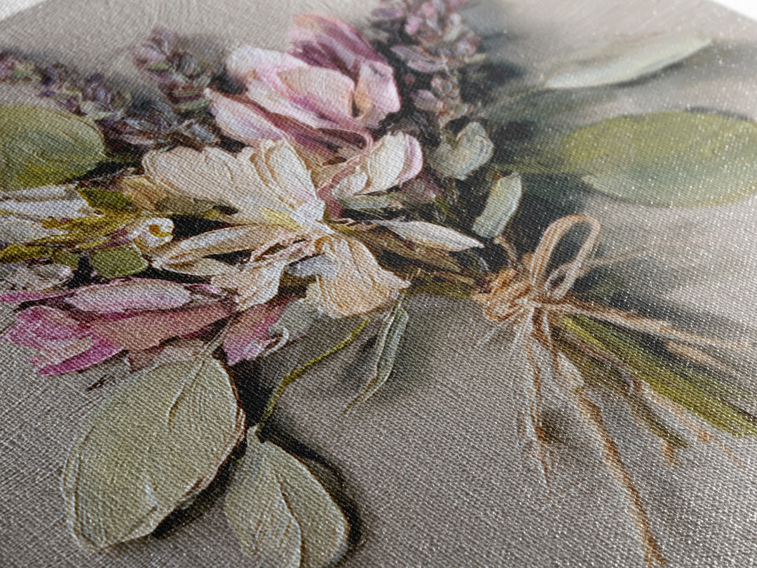Lavender Bundle Tied Framed Canvas Print, Floral Art, Neutral Tone Abstract Floral Art, Living Room Decor, Fine Art, Bloom, FLO-1x1-34