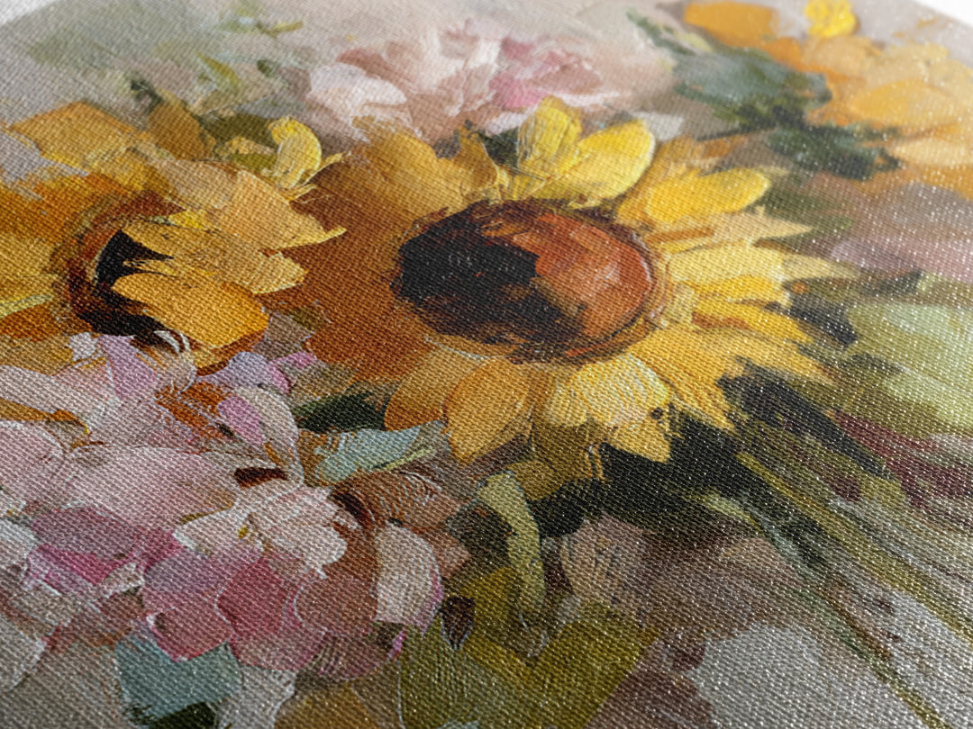 Sunflower Bouquet in Bold Golden Tones Framed Canvas Print, Floral Art, Textured Painting, Living Room Decor, Fine Art, Bloom, FLO-1x1-53