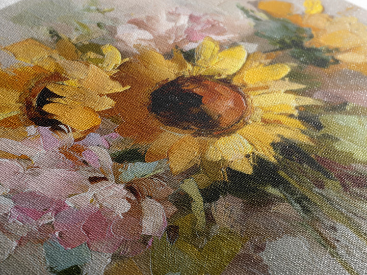 Sunflower Bouquet in Bold Golden Tones Framed Canvas Print, Floral Art, Textured Painting, Living Room Decor, Fine Art, Bloom, FLO-1x1-53