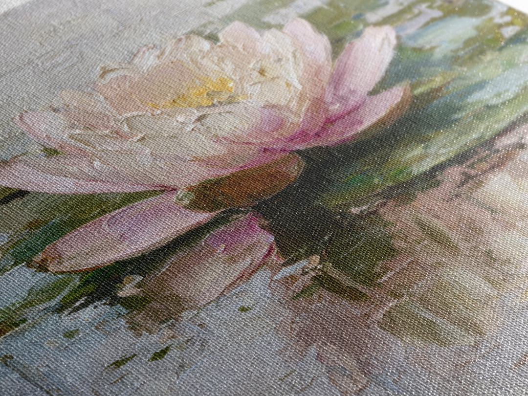 Lotus Blossom Floating on Still Water Framed Canvas Print, Floral Art, Gallery Decor, Living Room Decor, Fine Art, Bloom, FLO-1x1-62