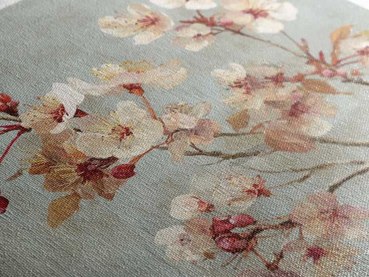 Delicate Cherry Blossom Branch on Pale Sky Framed Canvas Print, Floral Art, Statement Artwork, Living Room Decor, Bloom, FLO-1x1-78