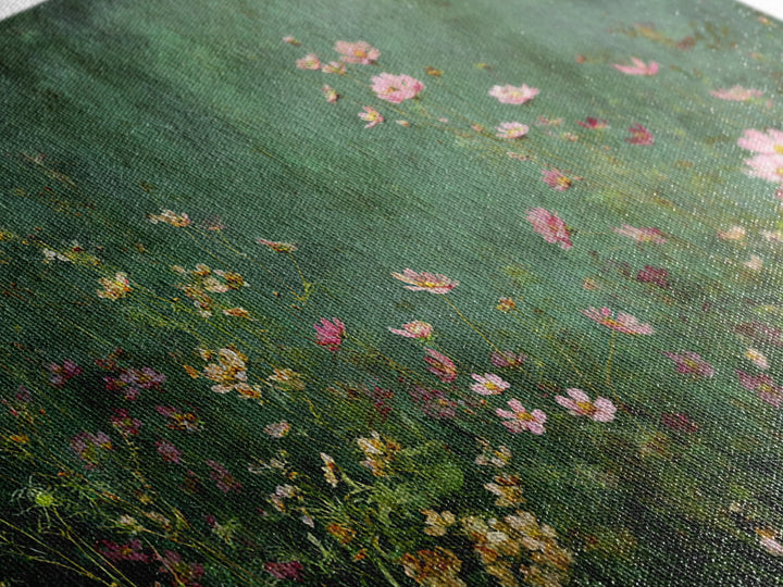 Wildflower Meadow in Loose Impressionist Paint Framed Canvas Print, Floral Art, Neutral Decor, Living Room Decor, Oil Painting, FLO-2x1-95