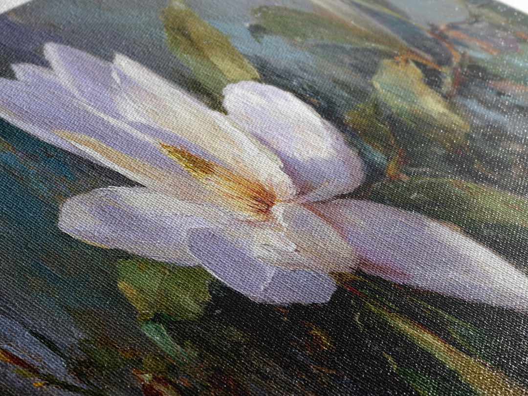 Single White Magnolia on Charcoal Ground Framed Canvas Print, Floral Art, Home Decor, Living Room Decor, Fine Art, Bloom, FLO-3x1-68