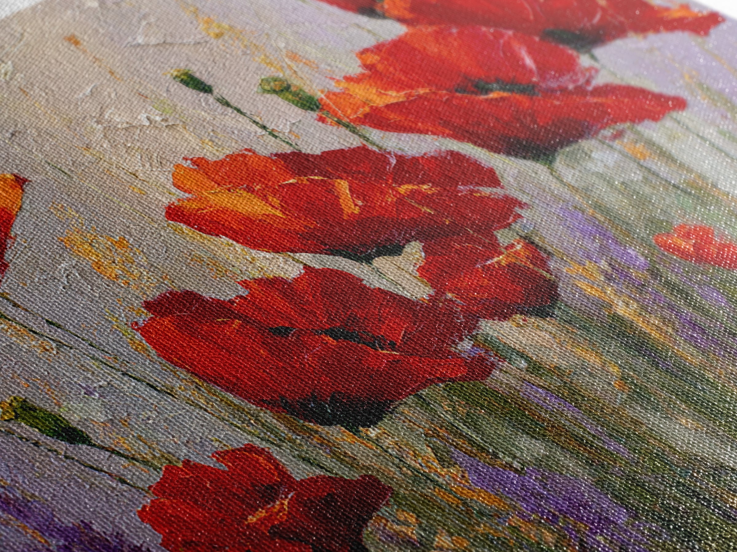 Poppy Field with Red Petals and Green Canvas Print, Floral Art, Floral Art Prints, Living Room Decor, Oil Painting, Bloom, FLO-3x2-12