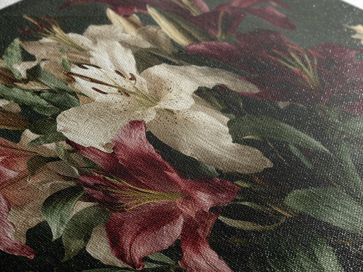 Lily Bouquet with Dramatic Dark Background Canvas Print, Floral Art, Gallery Decor, Living Room Decor, Fine Art, Bloom, FLO-3x2-48