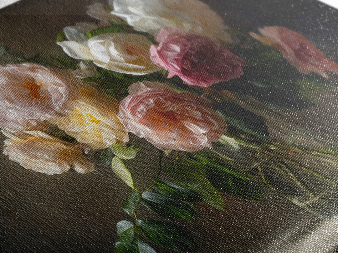 Dark Moody Roses Canvas Print, Floral Art, Floral Art Prints, Living Room Decor, Oil Painting, Bloom, Statement Artwork, FLO-3x2-54