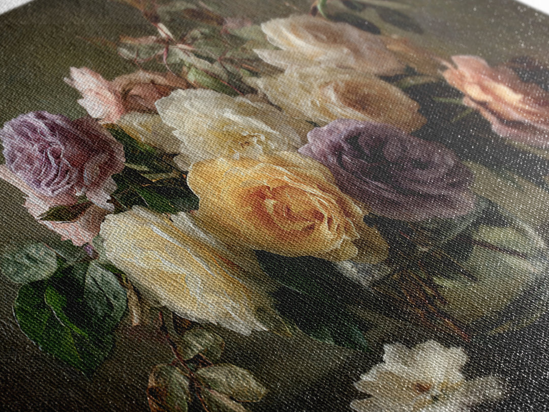 Dark Moody Roses Framed Canvas Print, Floral Art, Art Nouveau Decor, Living Room Decor, Fine Art, Bloom, Floral Decor, FLO-3x2-6