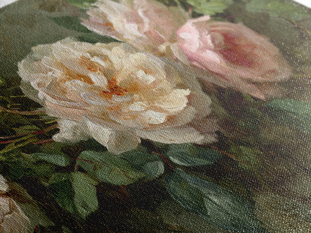Floral Wreath of Garden Roses and Herbs Framed Canvas Print, Floral Art, Gallery Decor, Living Room Decor, Fine Art, Bloom, FLO-3x2-69