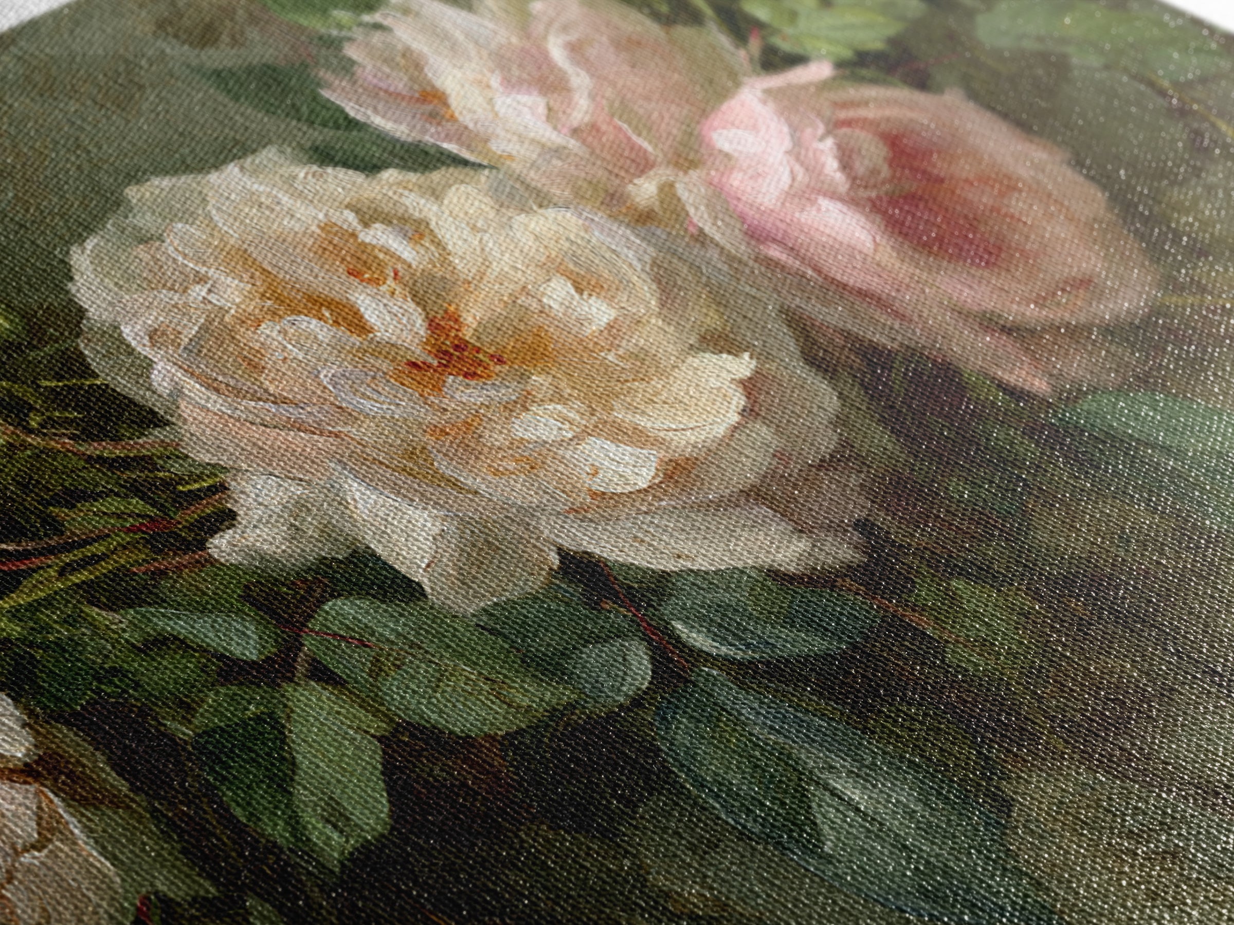 Floral Wreath of Garden Roses and Herbs Framed Canvas Print, Floral Art, Gallery Decor, Living Room Decor, Fine Art, Bloom, FLO-3x2-69