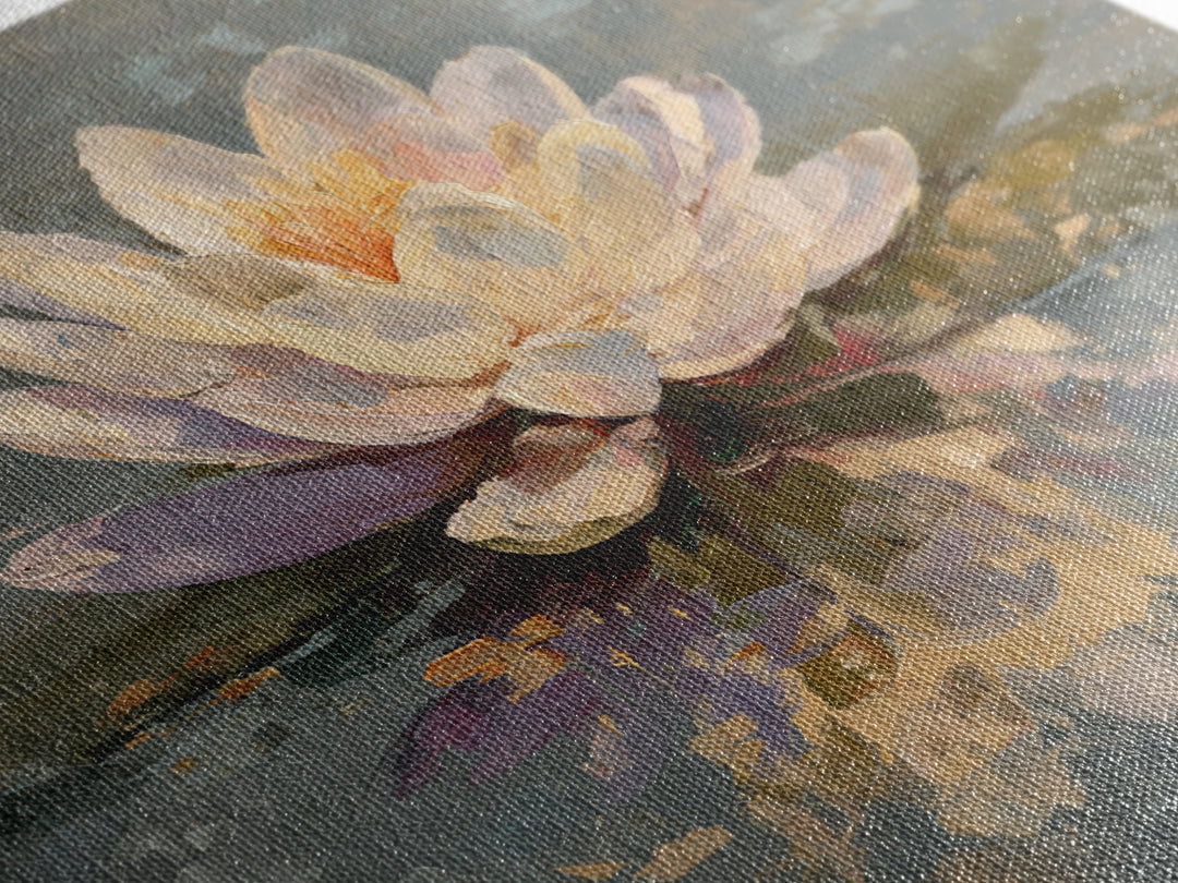 Lotus Blossom Floating on Still Water Framed Canvas Print, Floral Art, Art Nouveau Locket, Living Room Decor, Fine Art, Bloom, FLO-3x2-90