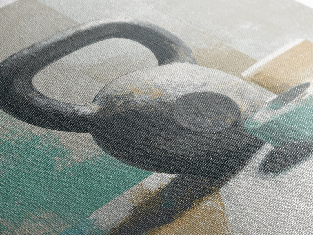 Kettlebell and Chalk Dust Canvas Print, Fitness Studio Art, Home Gym Sign, Gym Decor, Oil Painting, Motion, Motivational Canvas, FSA-1x1-30