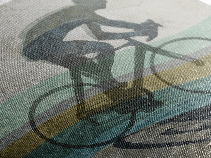 Cycling Figure in Bold Speed Lines Framed Canvas Print, Fitness Studio Art, Home Decor, Gym Decor, Oil Painting, Motion, FSA-1x1-80