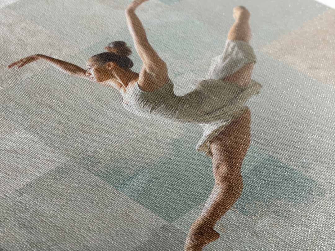 Dancer Leap with Painterly Energy Framed Canvas Print, Fitness Studio Art, Home Decor, Gym Decor, Fine Art, Motion, FSA-1x1-83
