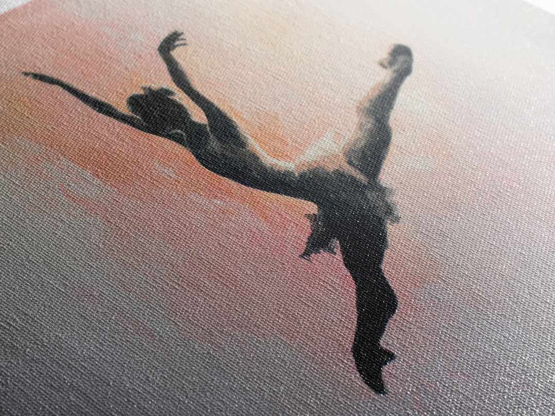 Dancer Leap with Painterly Energy Framed Canvas Print, Fitness Studio Art, Modern Wall Decor, Gym Decor, Fine Art, Motion, FSA-3x2-39