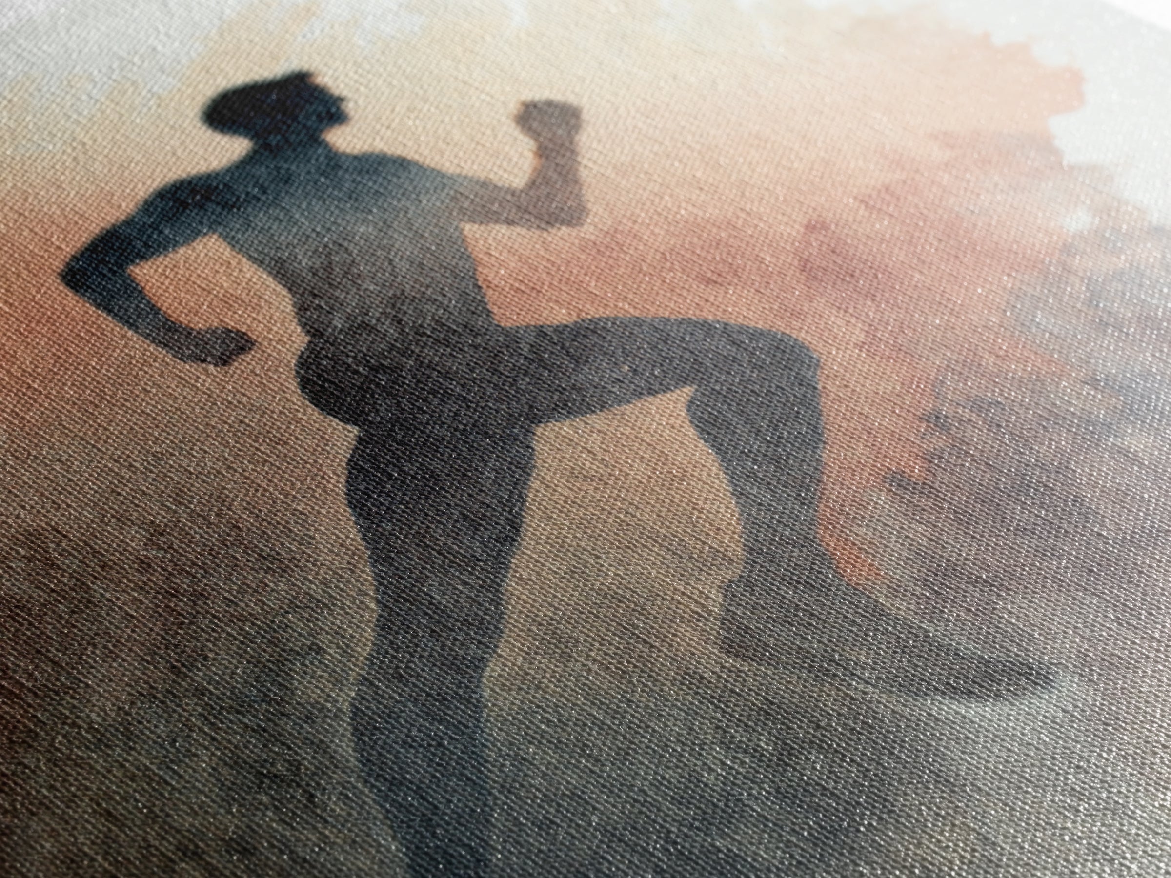 Runner Silhouette Breaking Through Morning Mist Framed Canvas Print, Fitness Studio Art, Abstract Art, Gym Decor, Motion, FSA-3x2-5