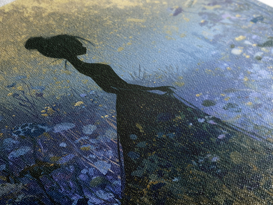 Princess Silhouette with Moonlit Garden Flowers Canvas Print, Fairy Tale Art, Art Nouveau Print, Living Room Decor, Storybook, FTA-1x1-100