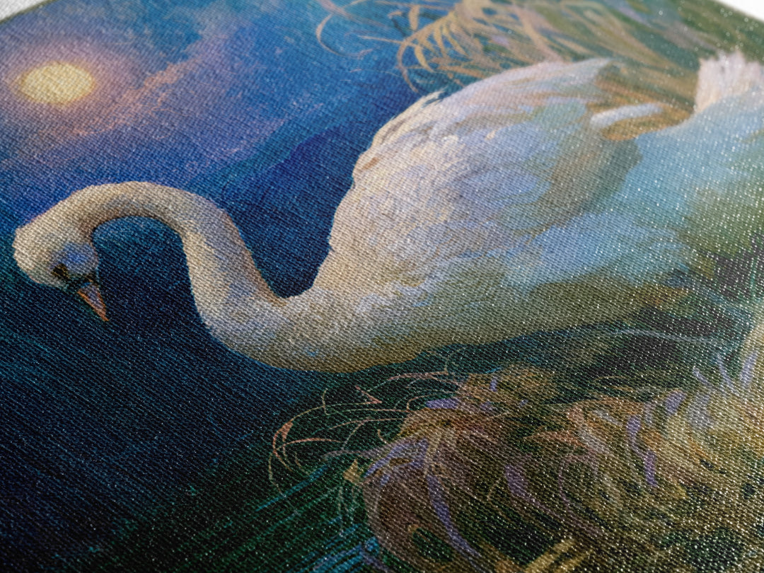 White Swan Transformation Scene Canvas Print, Fairy Tale Art, Boho Wall Art, Living Room Decor, Oil Painting, Storybook, FTA-1x1-15