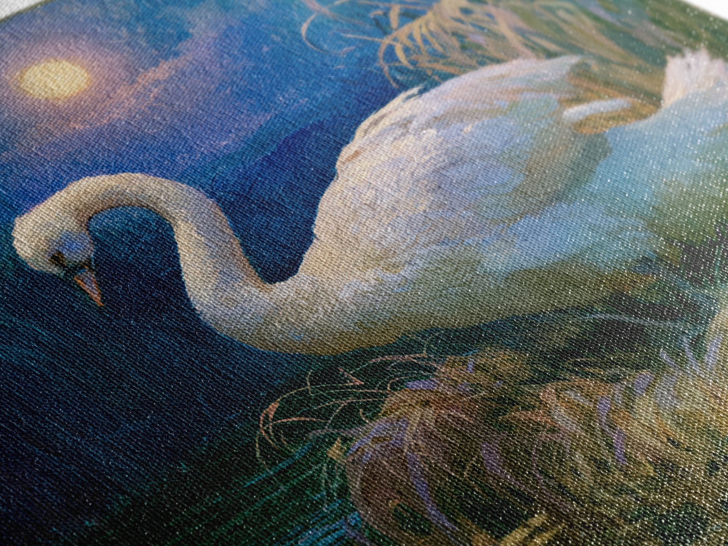 White Swan Transformation Scene Canvas Print, Fairy Tale Art, Boho Wall Art, Living Room Decor, Oil Painting, Storybook, FTA-1x1-15