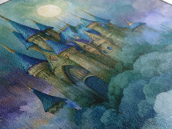 Storybook Castle on a Misty Hill Canvas Print, Fairy Tale Art, Fairy Art, Living Room Decor, Fine Art, Storybook, FTA-1x1-50