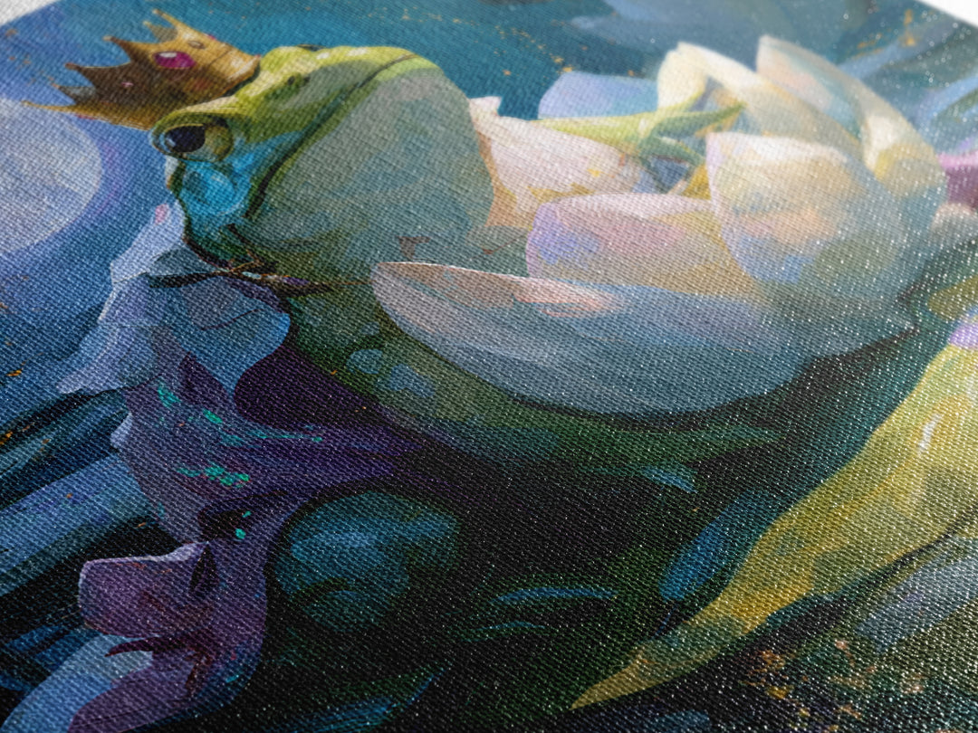 Frog Prince on a Lily Pad Canvas Print, Fairy Tale Art, Gallery Decor, Living Room Decor, Fine Art, Storybook, Wall Art, FTA-1x1-59
