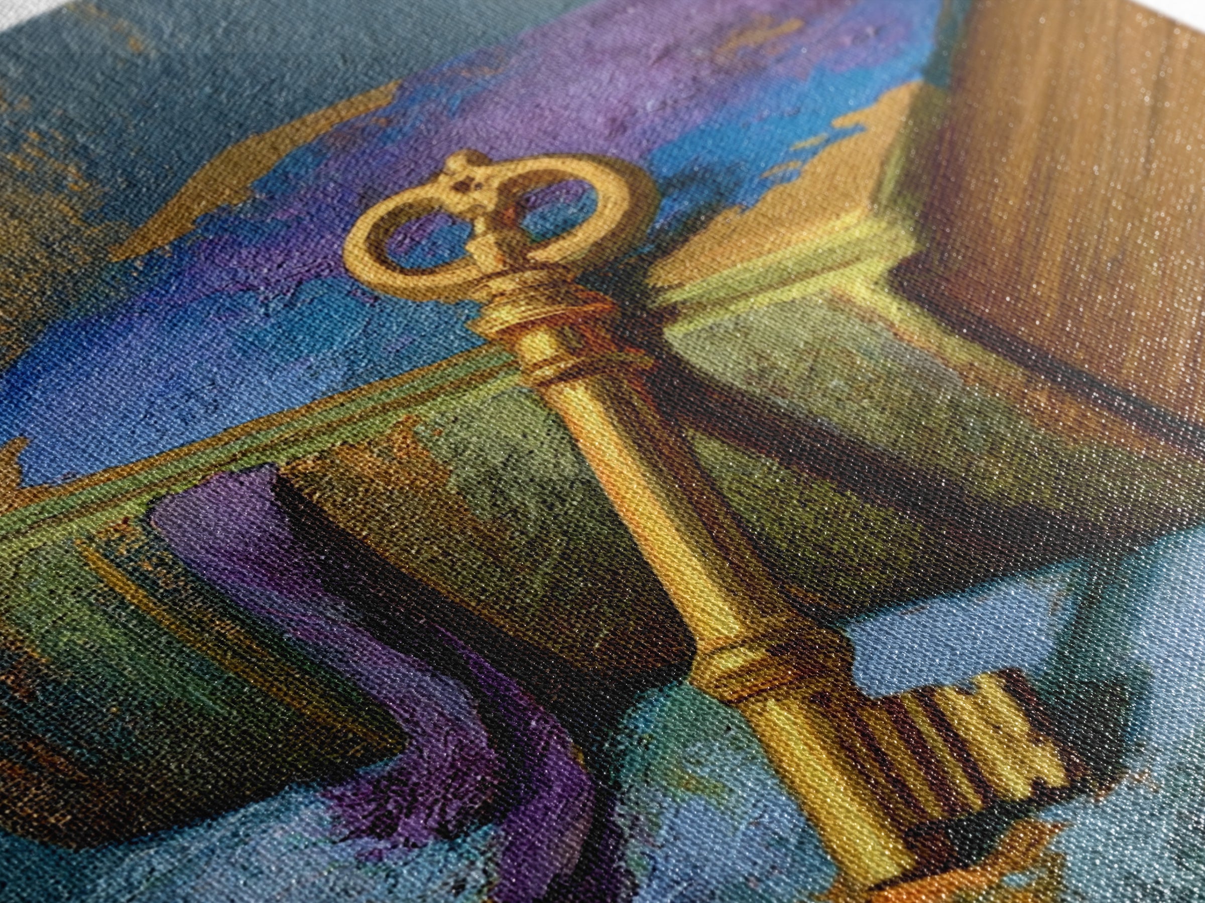Golden Key and Enchanted Book Still Life Canvas Print, Fairy Tale Art, Painting, Living Room Decor, Fine Art, Storybook, FTA-1x1-81