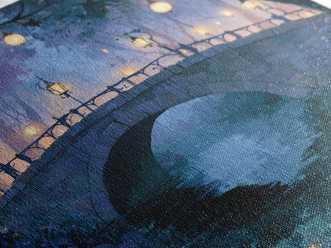 Lantern Lit Bridge Canvas Print, Fairy Tale Art, Fine Art Print, Living Room Decor, Fine Art, Storybook, Painting, Art Prints, FTA-1x1-95