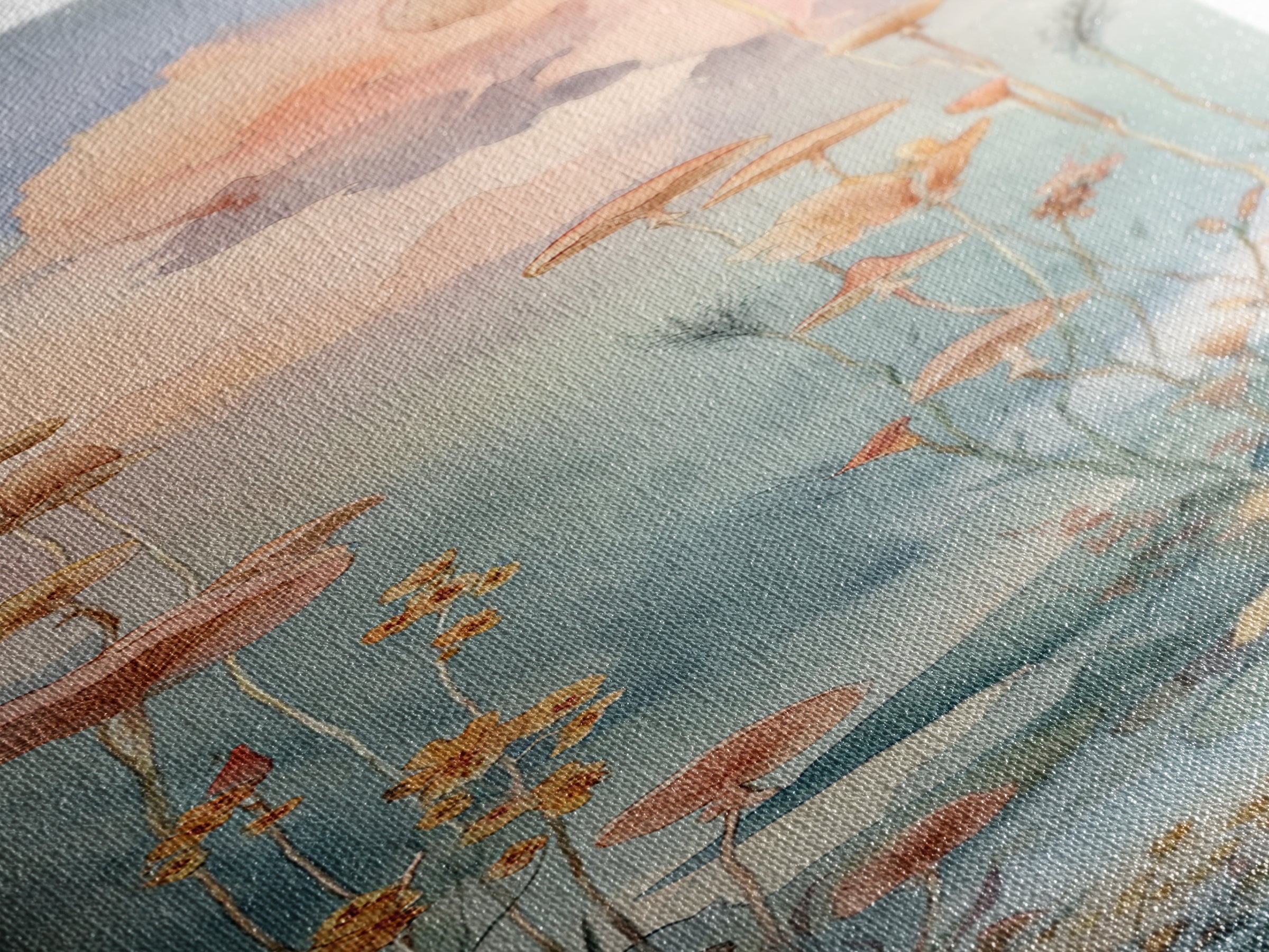 Sleeping Fox Beside a Magical Mushroom Ring Framed Canvas Print, Fairy Tale Art, Abstract Art, Living Room Decor, Storybook, FTA-1x3-15