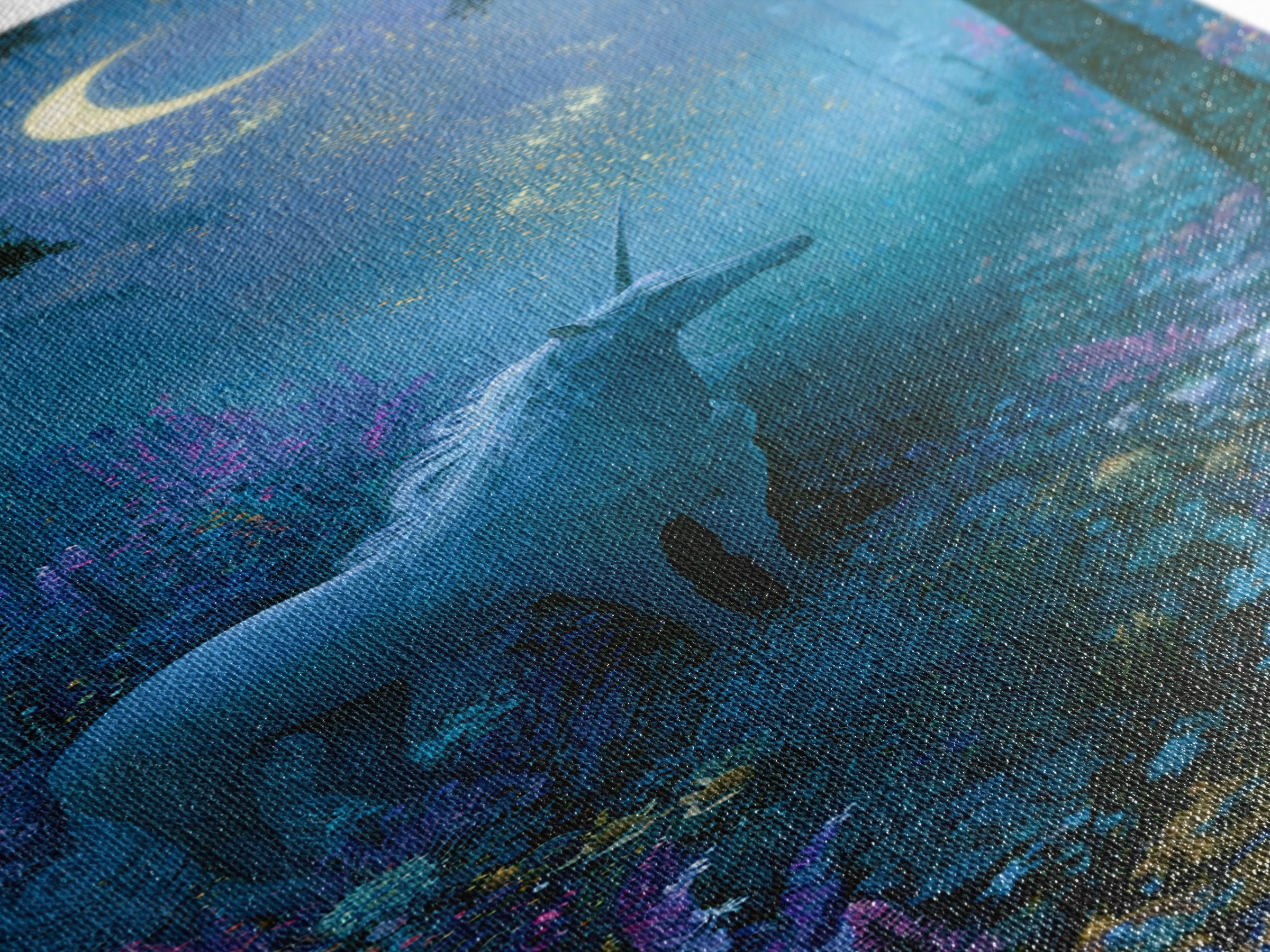 Unicorn in a Moonlit Meadow Canvas Print, Fairy Tale Art, Room Decor, Living Room Decor, Fine Art, Storybook, Original Art, FTA-1x3-94