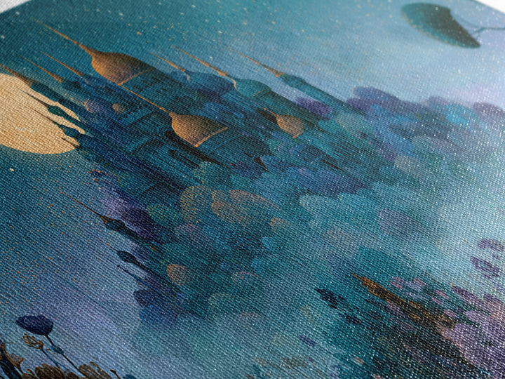 Storybook Castle on a Misty Hill Canvas Print, Fairy Tale Art, Textured Painting, Living Room Decor, Fine Art, Storybook, FTA-2x1-22