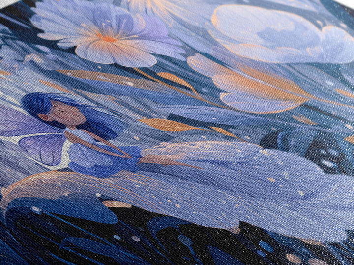Tiny Fairy Resting on a Dew Covered Framed Canvas Print, Fairy Tale Art, Boho Decor, Living Room Decor, Fine Art, Storybook, FTA-2x1-27