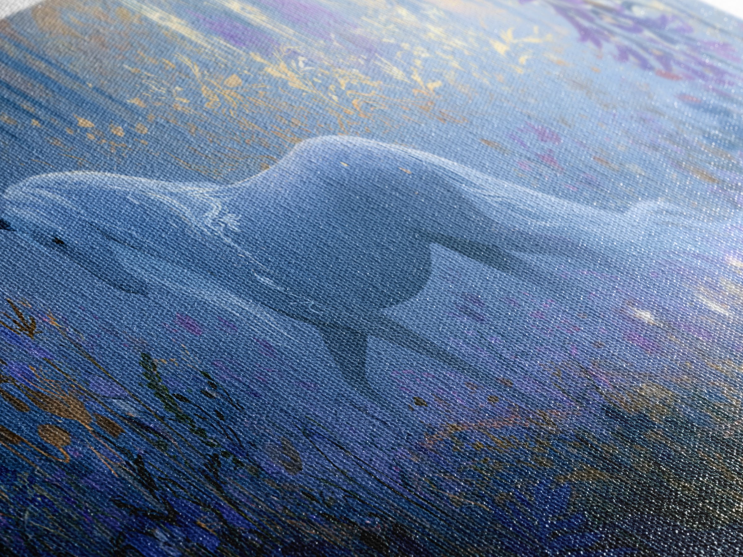 Unicorn in a Moonlit Meadow Framed Canvas Print, Fairy Tale Art, Minimalist Decor, Living Room Decor, Oil Painting, Storybook, FTA-2x1-30