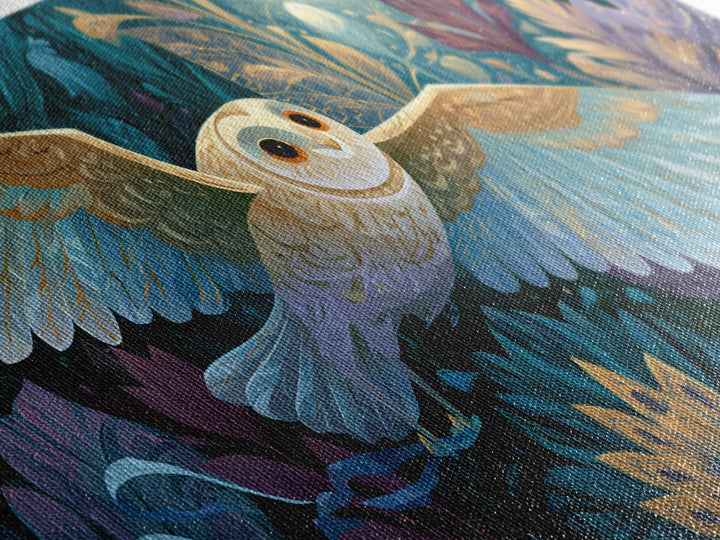 Owl Messenger Carrying a Tiny Ribbon Framed Canvas Print, Fairy Tale Art, Art Print, Living Room Decor, Fine Art, Storybook, FTA-2x1-37