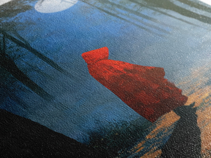 Red Cloak Figure Walking Through Dark Woods Canvas Print, Fairy Tale Art, Gallery Decor, Living Room Decor, Fine Art, Storybook, FTA-2x3-16