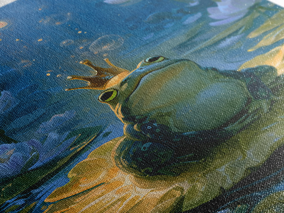Frog Prince on a Lily Pad Framed Canvas Print, Fairy Tale Art, Contemporary Art, Living Room Decor, Fine Art, Storybook, FTA-2x3-19