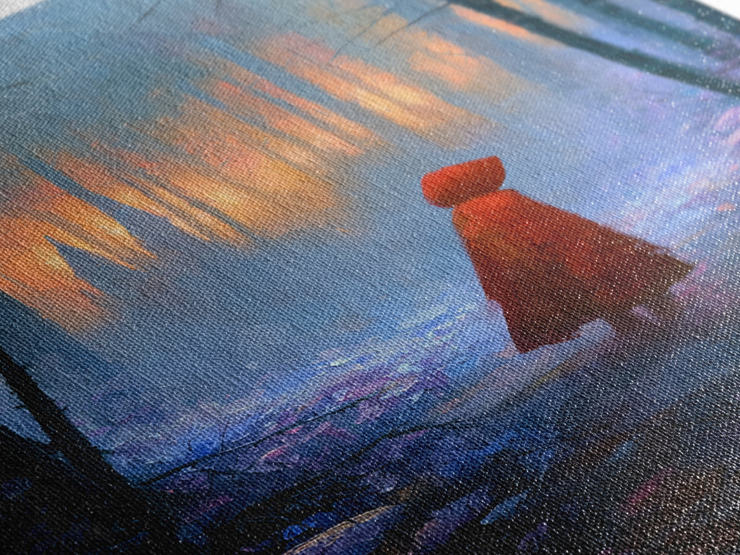 Red Cloak Figure Walking Through Dark Woods Canvas Print, Fairy Tale Art, Contemporary Art, Living Room Decor, Storybook, FTA-2x3-40